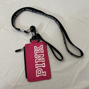 Pink VS Wallet Student ID Key Chain Case Badge Holder Lanyard Dog Logo HTF Rare